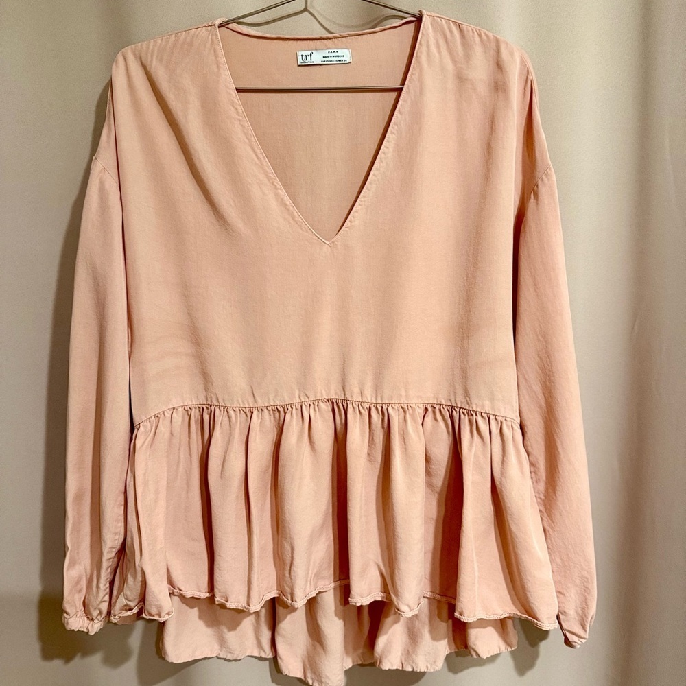 Zara Soft Peach V-Neck Blouse